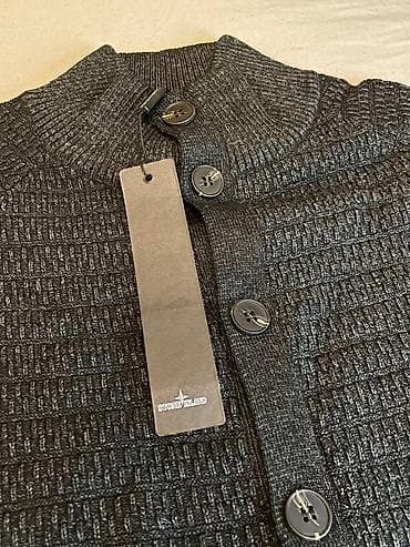 Айымдардын кийими: Мужской вязаный кардиган Stone Island на пуговицах. - Фактурная вязка — 6