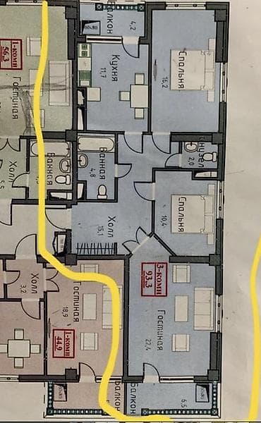 Продажа квартир: 3 комнаты, 89 м², Элитка, 15 этаж, Готовая ПСО (под самоотделку) — 2