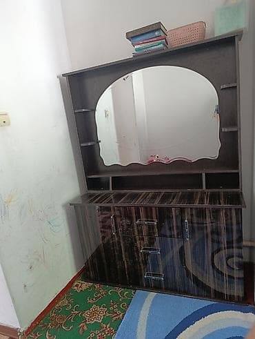 столик туалетный с тумбой и зеркалом: Туалетный столик, С зеркалом, цвет - Коричневый — 3
