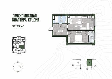 1300: 2 комнаты, 53 м², Элитка, 5 этаж, Готовая ПСО (под самоотделку) — 4