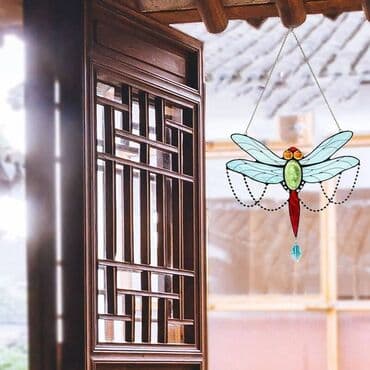 чистка ковер: Витражное подвесное украшение на окно "Стрекоза" - художественный — 3