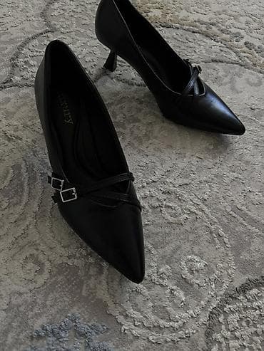 обувь для работы женская: Туфли-лодочки женские, черные - Материал: гладкая экокожа (визуально — 4