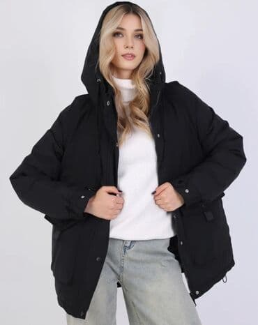 фирменные часы: Пуховик, Короткая модель, Оверсайз, L — 1