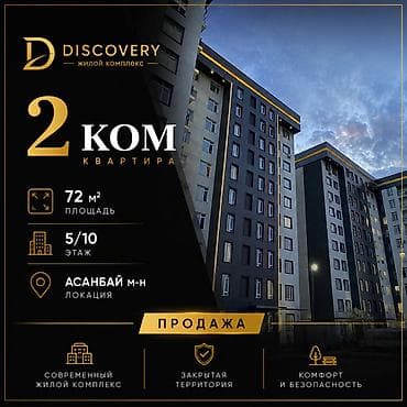 seven development: 2 комнаты, 72 м², Асанбай мкр Элитка, 5 этаж, Евроремонт — 1