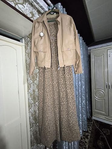 итальянский костюм: Женский комплект: платье макси с леопардовым принтом + короткая — 1