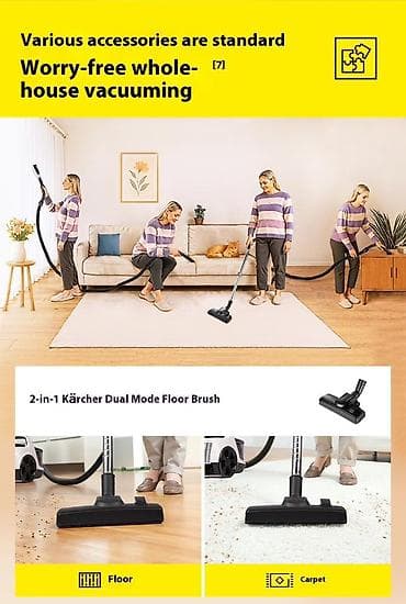 щётка на пылесос: Пылесос, Karcher, Стандартный, Паровая, Влажная, Сухая, Мешок, Контейнер, Фильтр для воды — 9