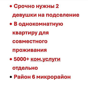 Подселение в однокомнатную квартиру для совместного проживания. -