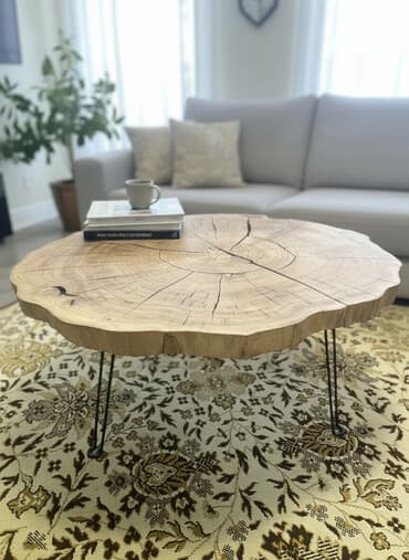 стол и стулья на: Журнальный стол из спила массива дерева - Столешница: цельный спил — 1