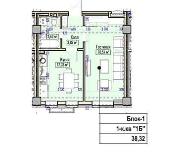1 комната, 38 м², Элитка, 1 этаж, Готовая ПСО (под самоотделку)