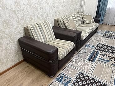 диван коженный: Два предмета мягкой мебели: диван и кресло в едином стиле — 1
