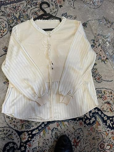 баш кийим: Женская блузка-кардиган с застёжкой на пуговицы спереди. - Свободный — 5