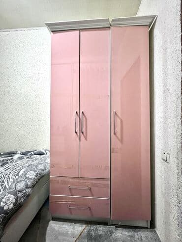 детская кровать шкаф стол в одном: Спальный гарнитур, Односпальная кровать, Шкаф, МДФ, цвет - Розовый — 2