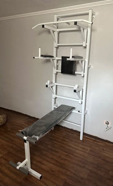 турник настенные потолочные: Шведская стенка белого цвета с турником, брусьями и скамьей для — 1