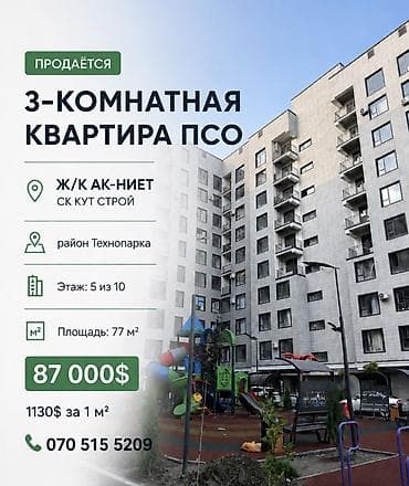 Продажа квартир: 3 комнаты, 77 м², Элитка, 5 этаж, Готовая ПСО (под самоотделку) — 1