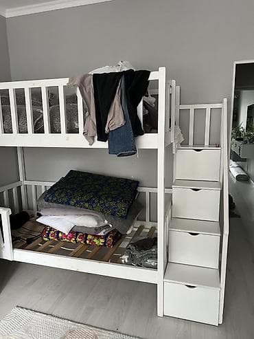 twin kids: Двухъярусная детская кровать, Натуральное дерево, цвет - Белый — 1