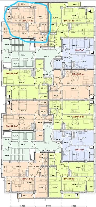 2 комнаты, 71 м², Южная Магистраль 3 этаж, ПСО (под самоотделку) — 5