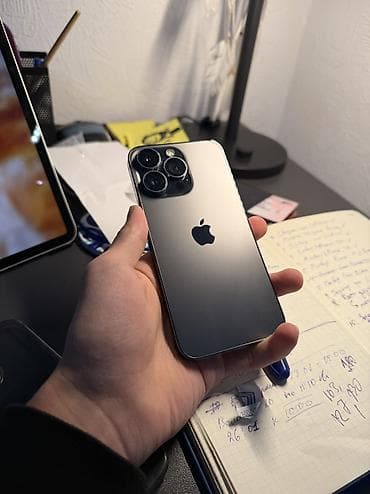 apple 13: IPhone 13 Pro, Б/у, 256 ГБ, Black Titanium, Чехол, Защитное стекло, 88 % — 1