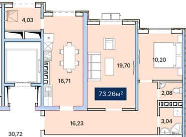 Продажа квартир: 2 комнаты, 73 м², Элитка, 4 этаж, Готовая ПСО (под самоотделку) — 2