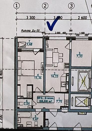 1 комната, 58 м², Элитка, 11 этаж, ПСО (под самоотделку) — 4