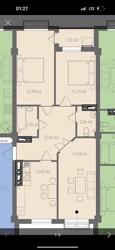 квартира в радуга вест: 3 комнаты, 62 м² — 1