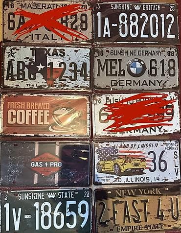 Зеркала: Декоративные ретро-таблички в стиле номерных знаков и винтажной — 1