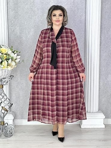 Платье миди в клетку для женщин plus size - Свободный А‑силуэт, длина — 8