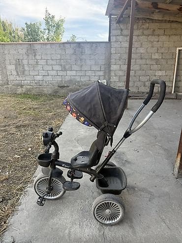 детский фикс: Детский трехколесный велосипед с родительской ручкой и козырьком - — 2