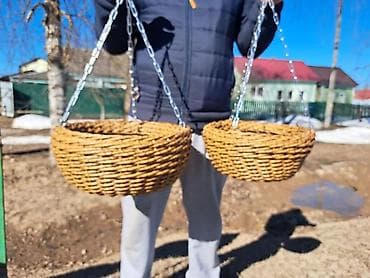 Комнатные растения: Подвесные плетёные кашпо - Материал: прочное плетение (имитация лозы) — 4