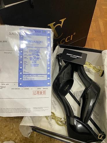 ysl: Туфли SAINT LAURENT Paris, модель Opyum с фирменным каблуком-логотипом — 1