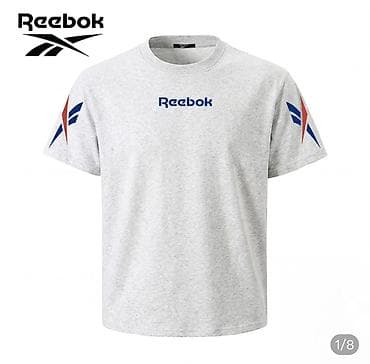 Футболки: Футболка Reebok, унисекс - Дизайн: фирменные логотипы Reebok в синем — 3