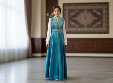 Национальное женское платье для торжеств - Фасон: длинное платье в