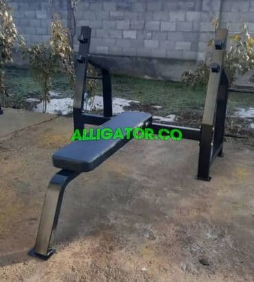 скамья для жима штанги: Силовая скамья черного цвета для жима штанги. Оснащена регулируемыми — 1