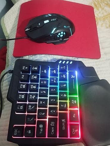 портативный сенсорный монитор: Игровой комплект: однорукая клавиатура + проводная мышь с подсветкой — 3