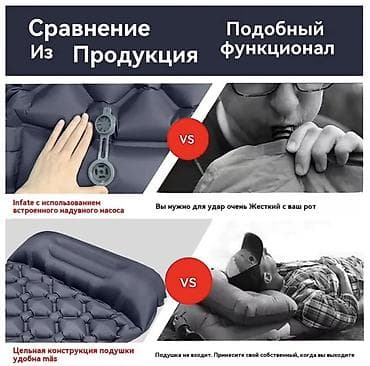Мебель: Надувной туристический матрас с встроенной подушкой и ножным насосом — 7