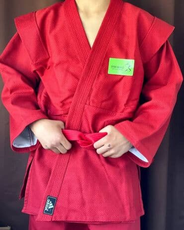 купальник для художественной: Костюм для самбо (красный) - Комплект: куртка (самбовка), шорты/брюки — 4