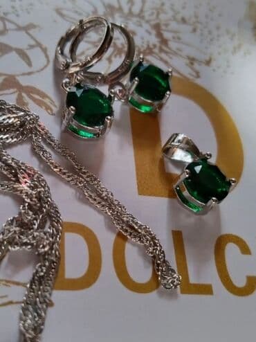 свадебные наборы ручной: Комплект из серебра 925 пр💫. серьги + цепочка с кулончиком. вставка — 4