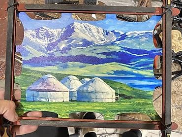 цветы оформления: Картина на коже в деревянной раме + декоративный камчи (камча) - — 1