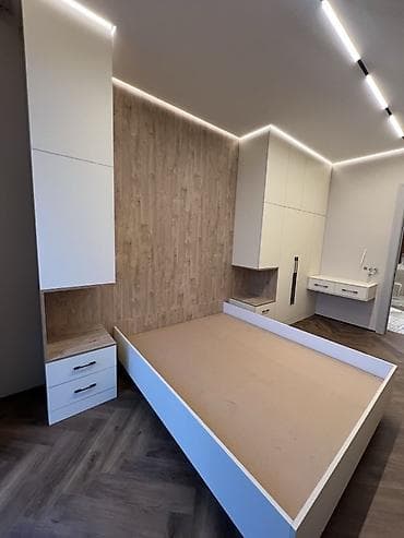 Спальный гарнитур, Двуспальная кровать, Дерево, цвет - Бежевый