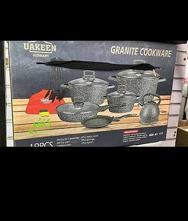 silver kitchen: Набор посуды UAKEEN GRANITE COOKWARE, 18 предметов. Состав набора: - — 1