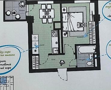 discovery studio: 1 комната, 37 м², Асанбай мкр Элитка, 4 этаж, ПСО (под самоотделку) — 2