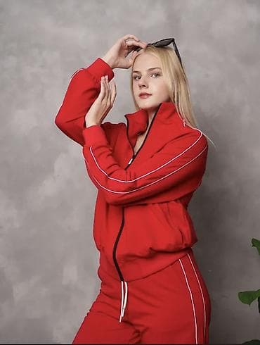 nike tech flece: Женский спортивный костюм, красный - Комплект из двух предметов — 2