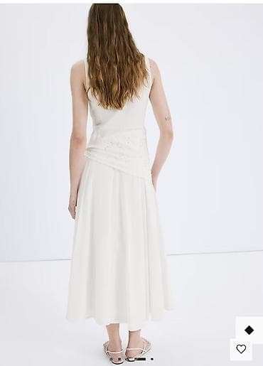 mind error: Белое платье миди без рукавов с асимметричным декором на талии. - — 2