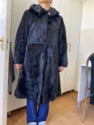 Шуба, Норка, По колено, С капюшоном, XL