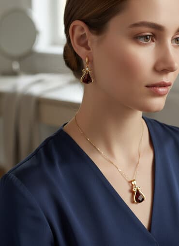 Набор турецкой бижутерии с камнем: серёжки, кулон, цепочка 45см. Цвет