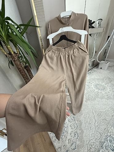 pull beer: Брючный костюм, Прямые, Туника, Made in KG, Лен, Осень-весна — 3