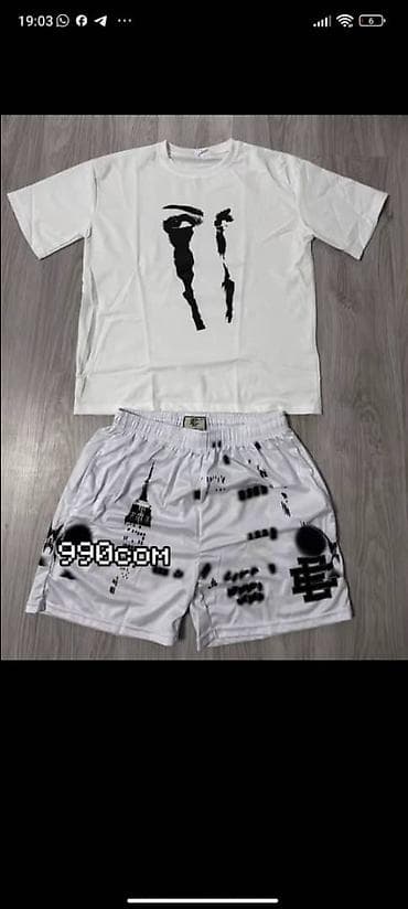 майка и шортики: Комплект летней одежды: футболка + шорты - Цвет: белый с чёрными — 1