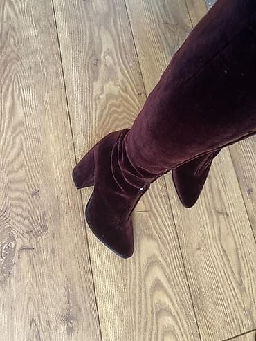 Мокасины и лоферы: Бордовые женские сапоги Ekoniка из бархата - Материал верха: мягкий — 3