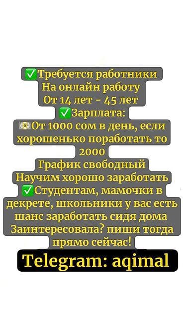 Такси, логистика, жеткирүү: Онлайн‑подработка - Требуются сотрудники для удалённой работы - — 1