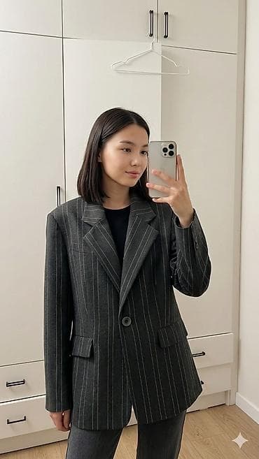 Женский жакет в тонкую полоску - Цвет: темно‑серый/графит с