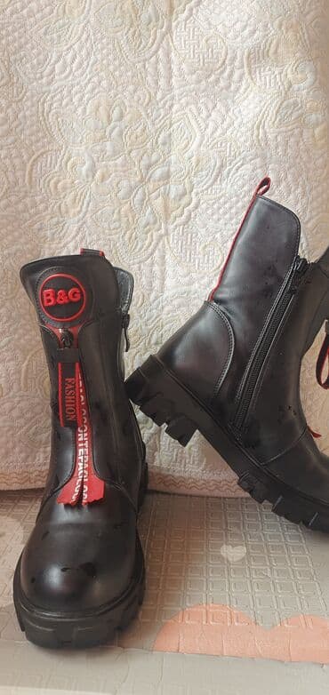 обувь женская туфли: Зимние ботинки B&G - Цвет: черный с красными акцентами (брендовый — 1